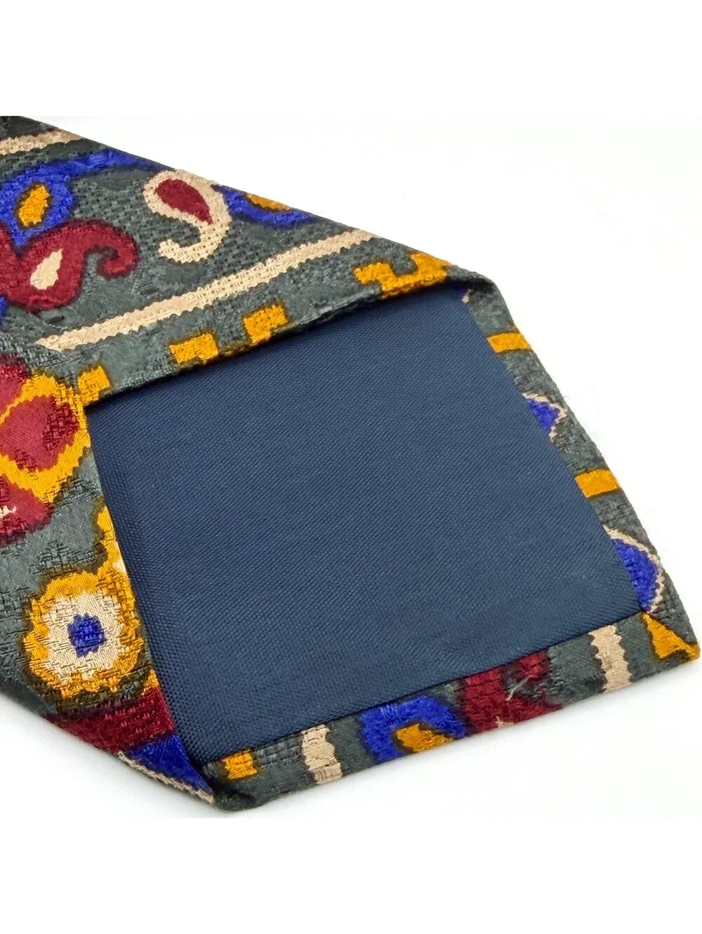 Vintage 90s Lands' End Green Silk Southwestern Kilim Necktie